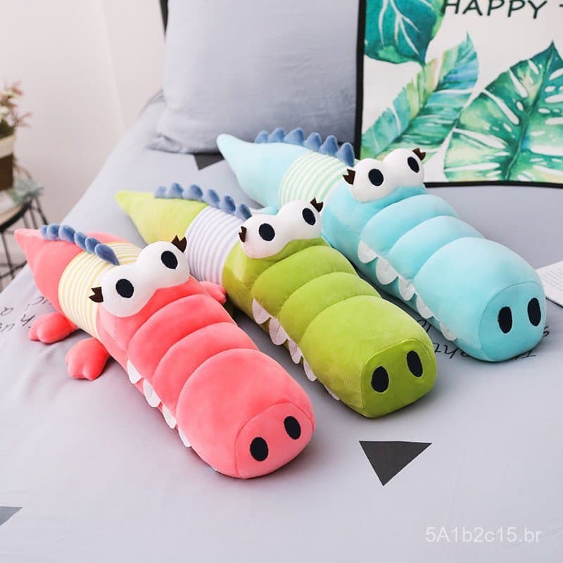 Almofada grande em forma de crocodilo para meninas, almofada de pelúcia longa para crianças, boneca calmante, brinquedo