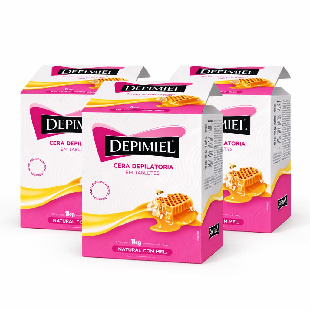 Kit Com 3 Unidades De Cera Depilatória Depimiel 1Kg Natural Com Mel Em Tabletes De 250g