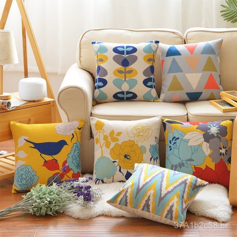 Almofada de tecido simples e moderna em estilo ins, almofada decorativa de algodão e linho, almofada lombar para escritó