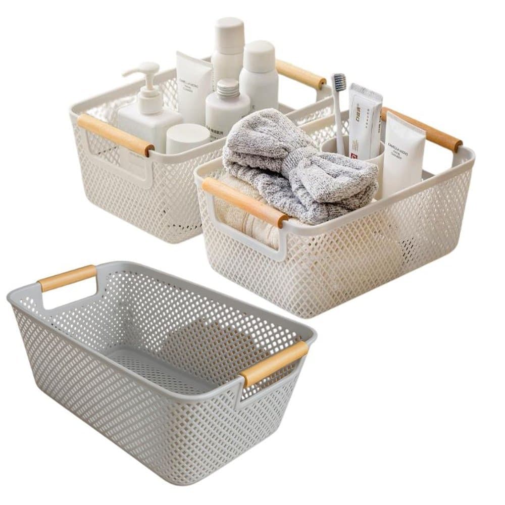 Kit 3 Cestas Pequenas Organizadoras de Plástico – Multiuso para Cozinha, Banheiro, Sala e Quarto