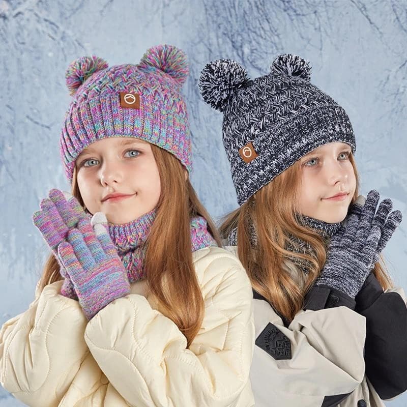 3 Pçs Crianças Inverno Gorro Chapéu Cachecol Luvas Conjunto Forro De Pelúcia Quente Malha Antiderrapante Ao Ar Livre Pes