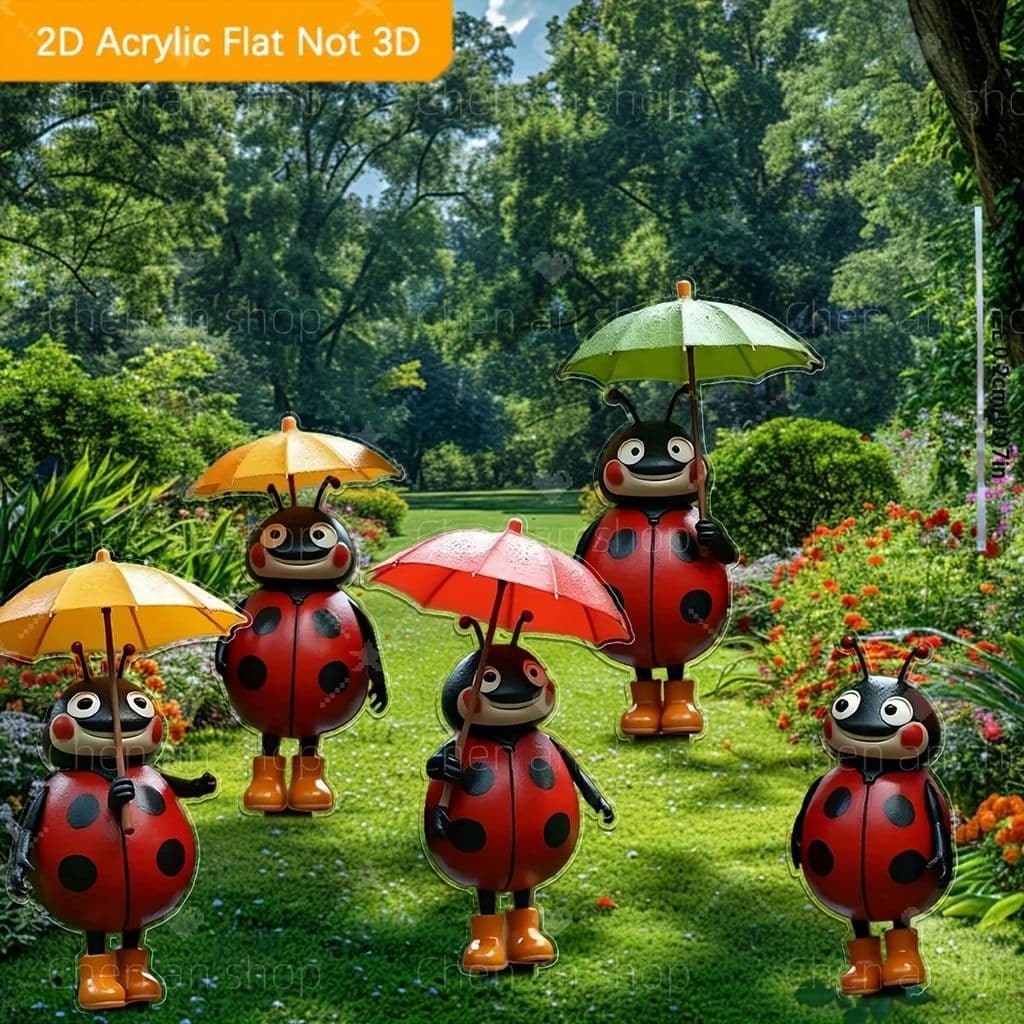5 Peças Estacas De Jardim De Insetos Fofas Enfeites De Gramado Planos De Acrílico 2D Decoração Externa À Prova D'água Pa