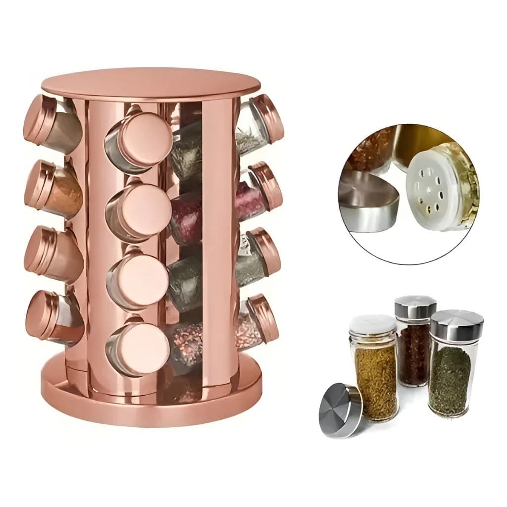 Porta Temperos Inox 16 Potes Suporte Giratório Multiuso