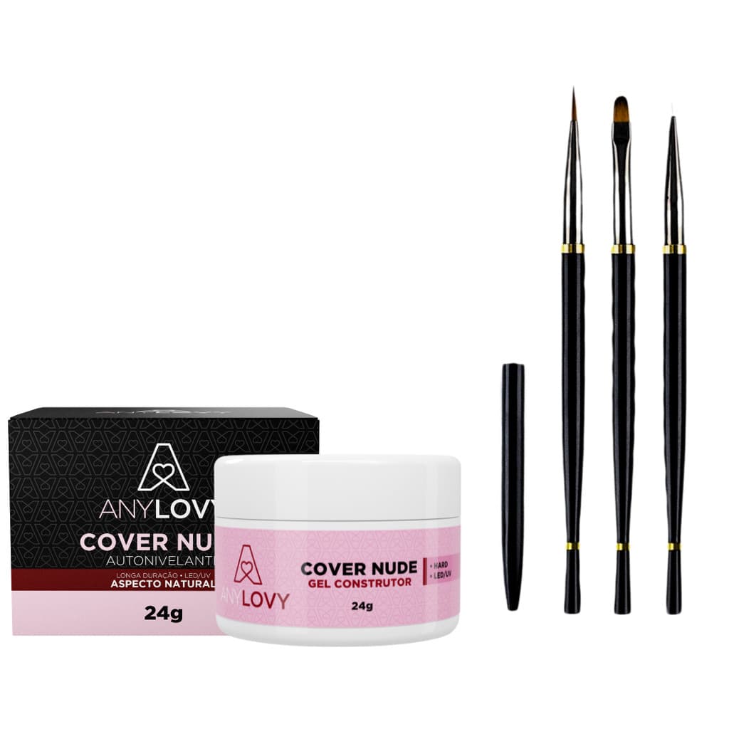 Kit Anylovy Gel Cover Nude Com 3 Pinceis Alongamento Unhas