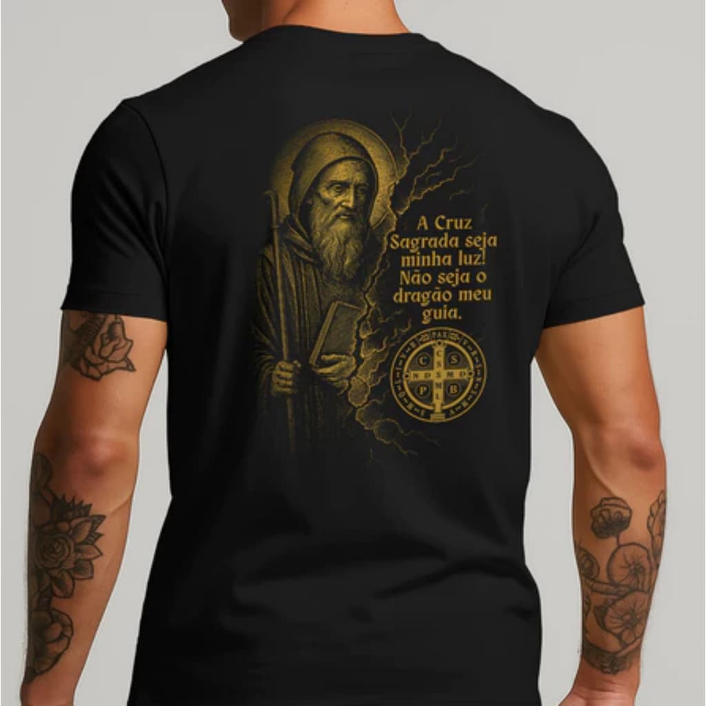 Camiseta Masculina De São Bento Com Estampa Religiosa, 100% Algodão Premium