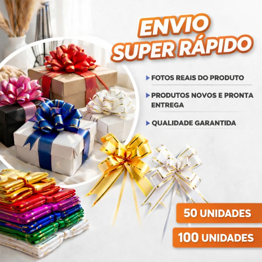 Laços Mágicos Para Presente Filete Dourado P/M/G Diversas Cores 50 e 100 unidades