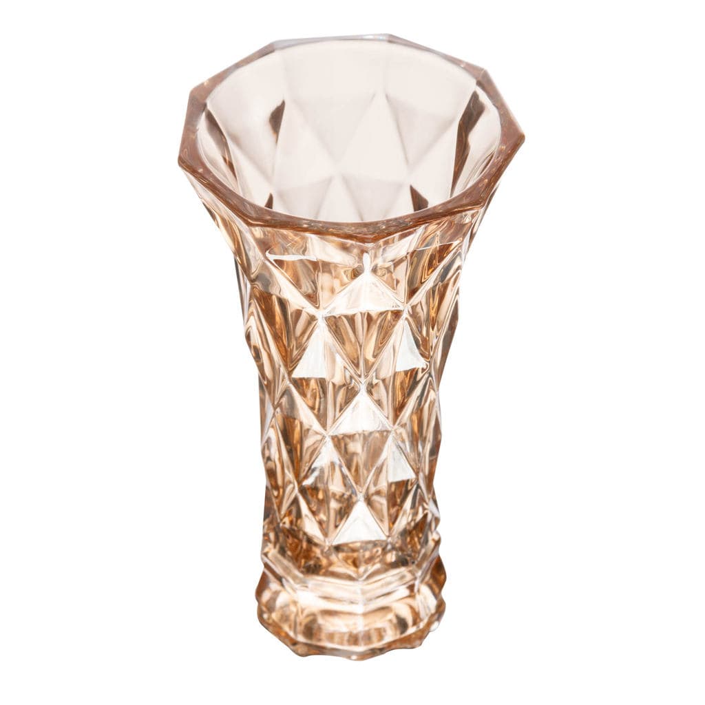 Vaso de Vidro Diamond Âmbar Metalizado Decoração Centro de Mesa  15cm x 25cm - Lyor