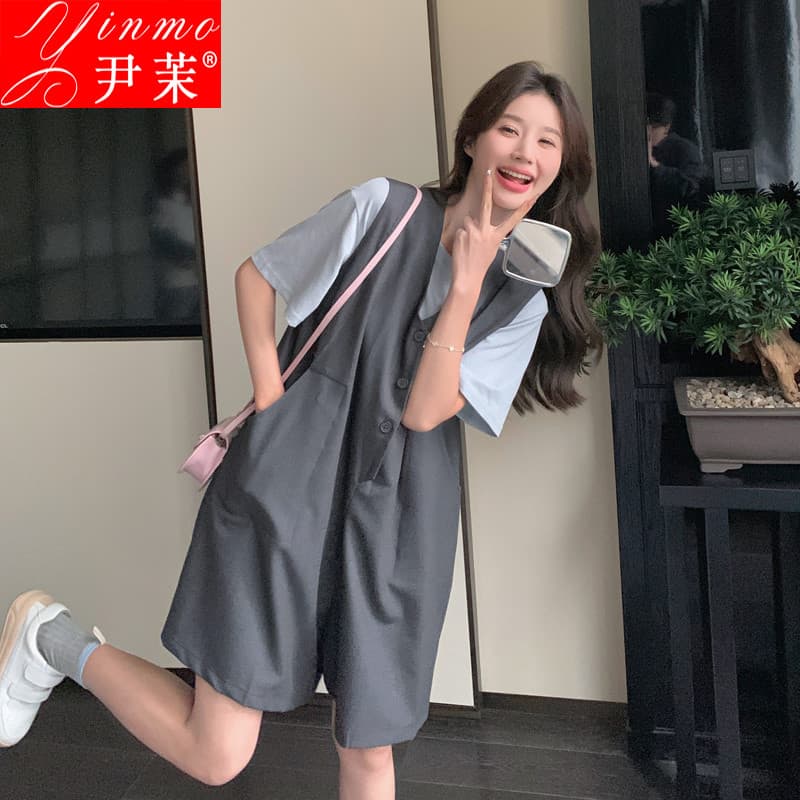 Estilo coreano estilo Preppy redução de idade com decote em V solto sem mangas colete macacão feminino 2024 verão Design
