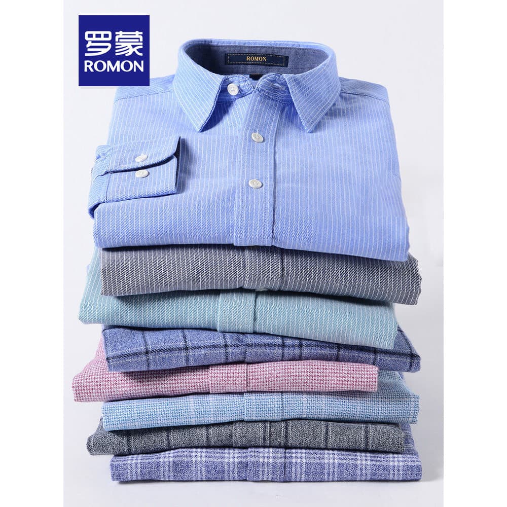[Direto Drop] Camisa masculina de manga comprida Romon primavera Casual All-Match Top juventude negócios ferramentas cam