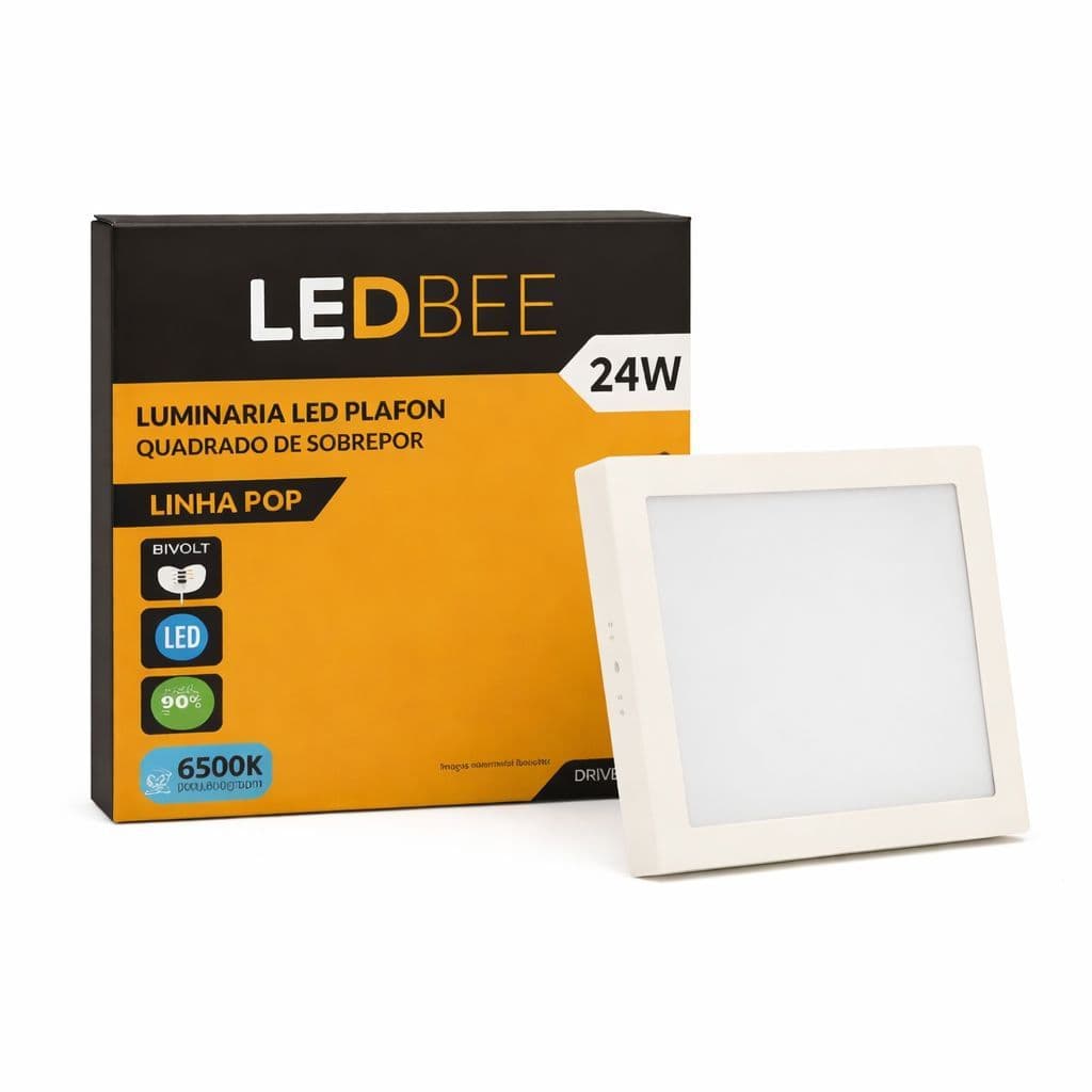 Painel Plafon Led Aluminio Quadrado de Sobrepor 24w Alta Luminosidade 6500K - Un