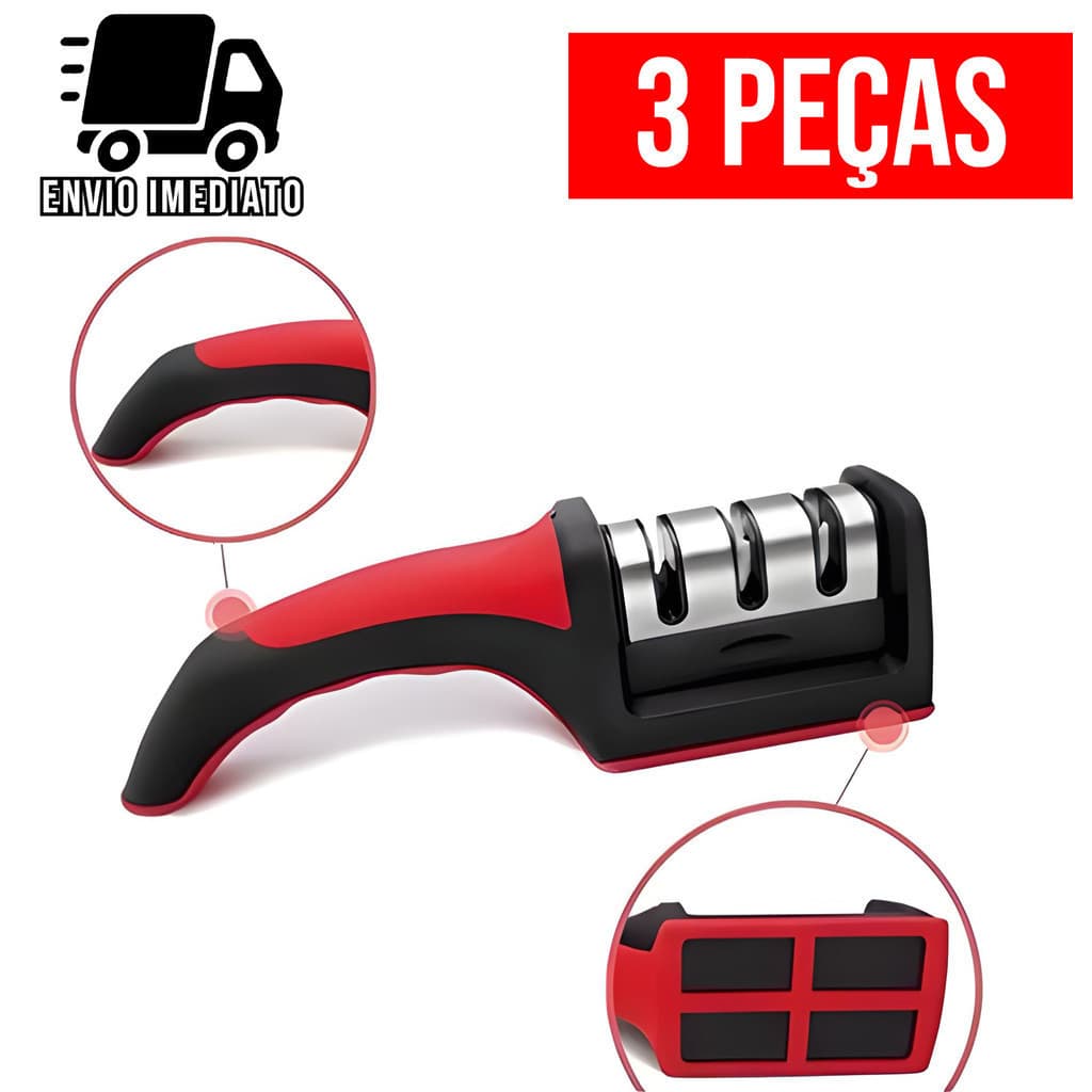 Kit 3 Amolador Afiador de Cozinha Facas em Aço Inox Profissional Com 3 Afiadores Afiação Rápida