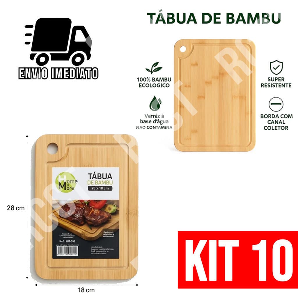 Kit 10 Tábua de Bambu para Corte – Sustentável, Antibacteriana e Durável