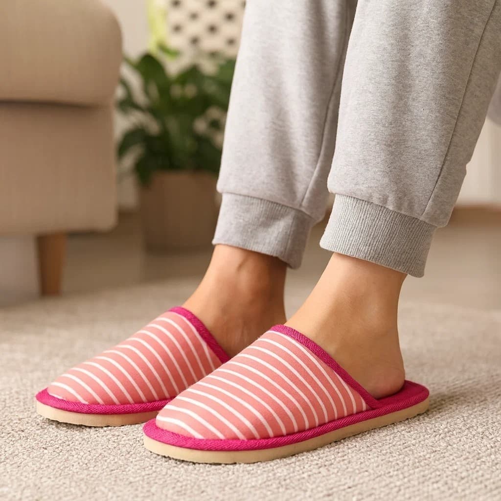 Pantufa Feminina Listras Pink Pelúcia Inverno Quentinha Macia Confortável Adulto