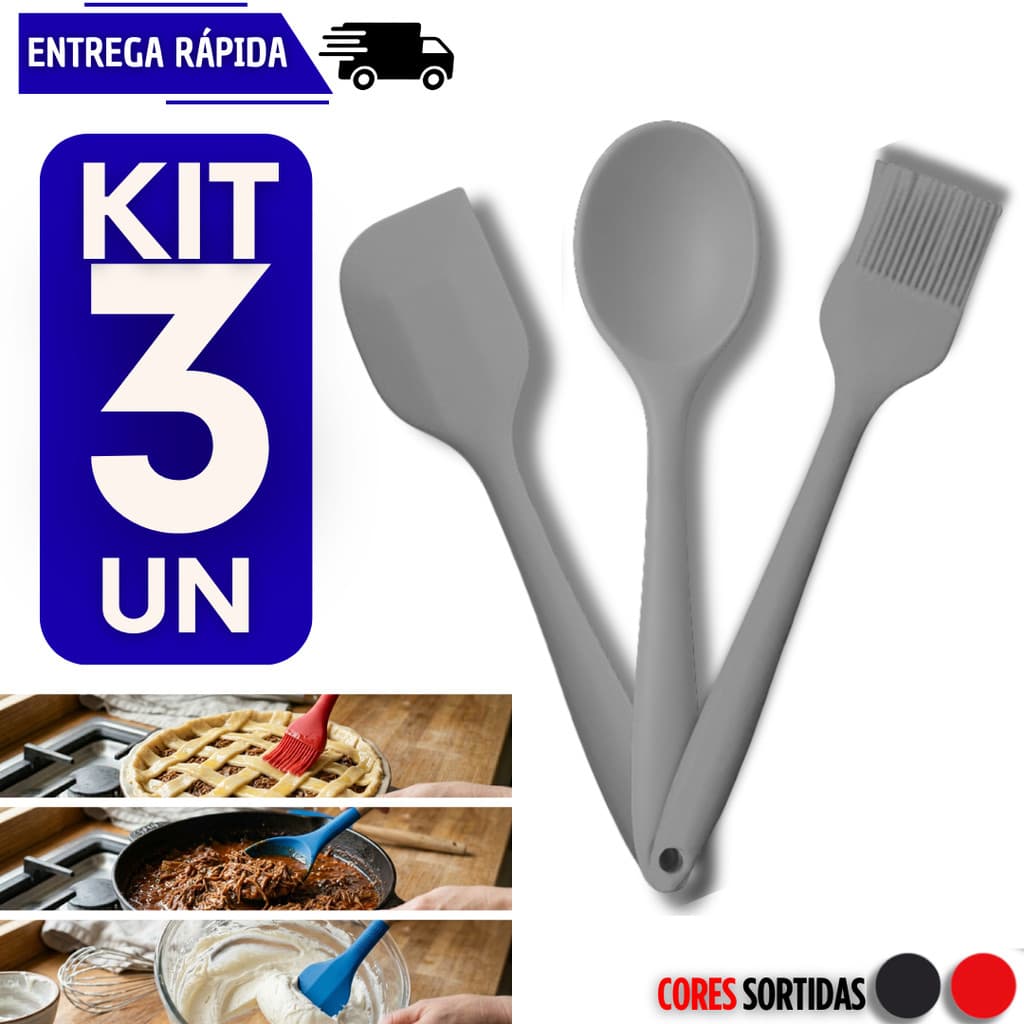 Kits Silicone 3 Peças Em Silicone Espátula Colher Pincel Resistente Flexível Utensílios Cozinha Espátulas Colheres