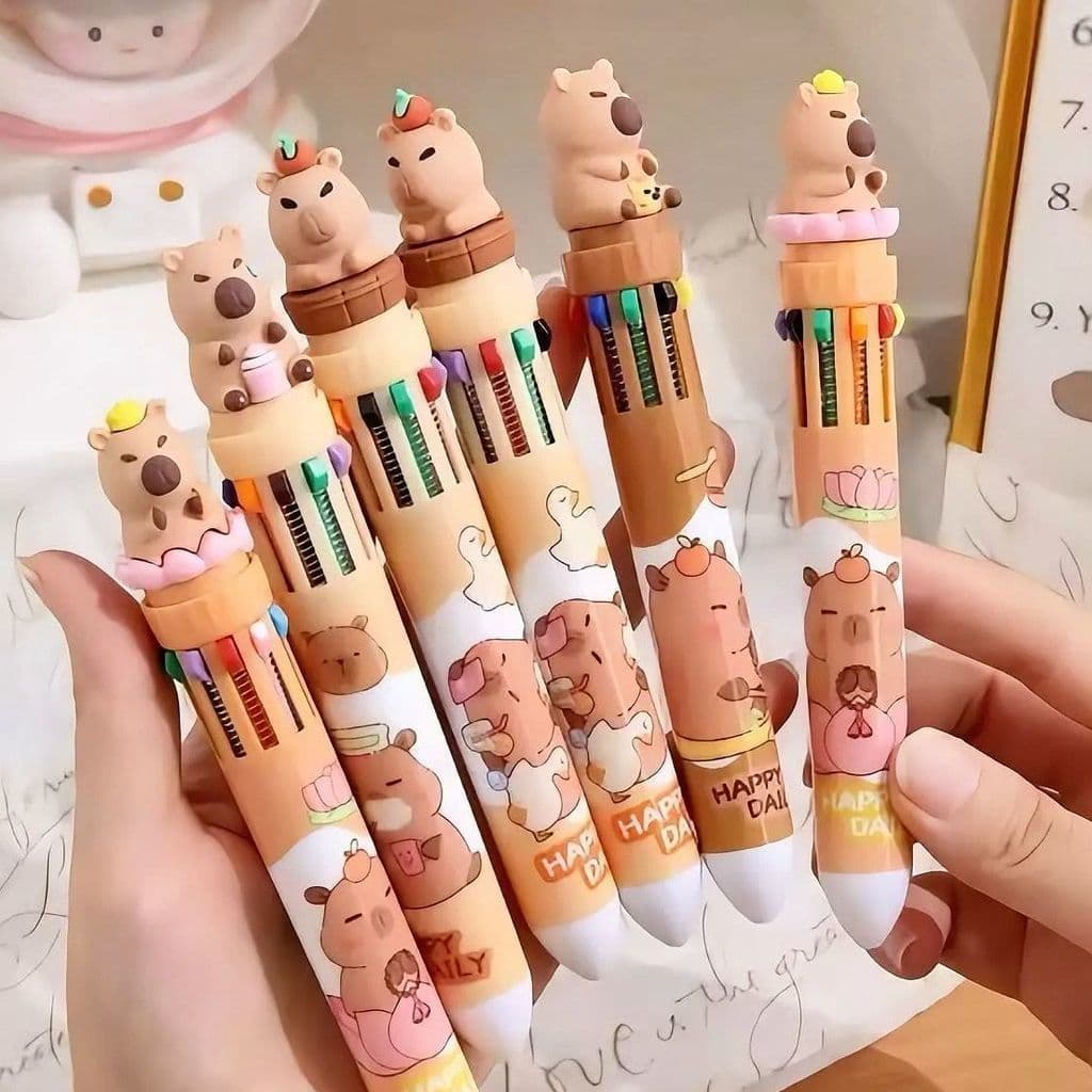 Caneta Multicor 10 Tintas Capivara 3D – Ideal para Escola, Anotações e Desenho