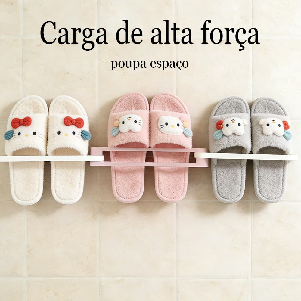 Organizador de Parede 3 em 1 Adesivo Sem Furar para Chinelos Sapatos Toalhas Dobrável Durável e Forte e Resistente