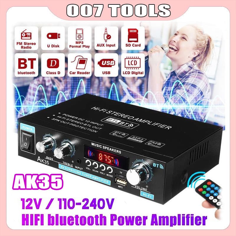 Amplificador Bluetooth Digital AK35 2.0 Canais Carro/Casa FM Alto-falante Amplificador De Áudio Digital 110-240V 800W