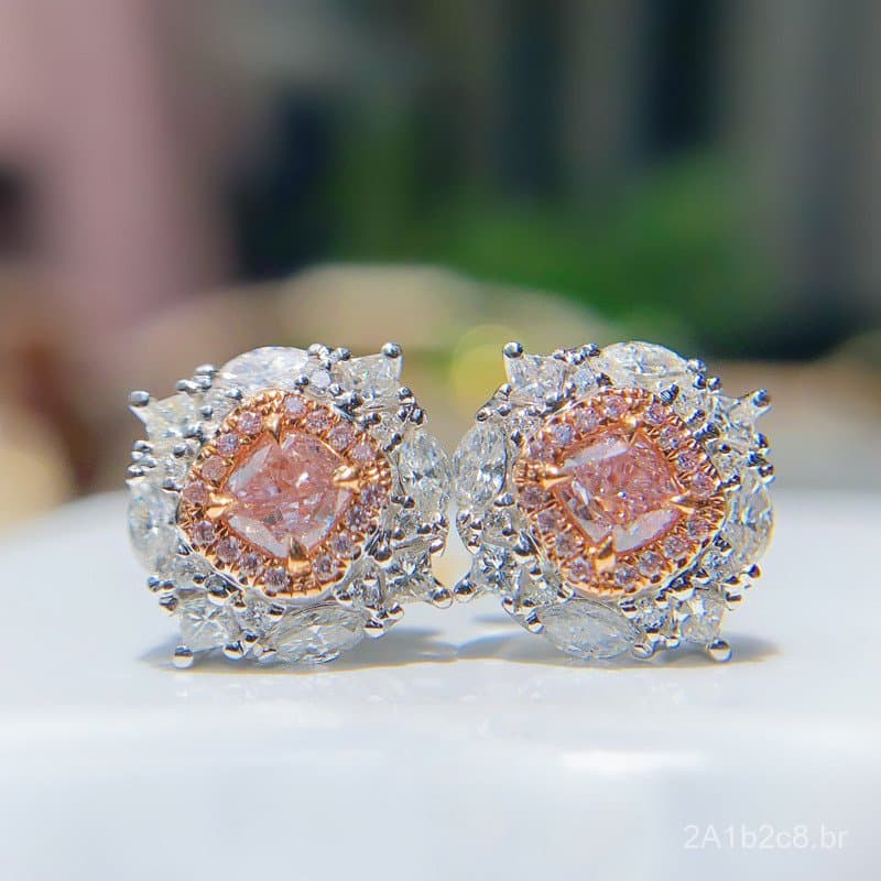 Brincos importados com imitação de diamante rosa Argyle, brincos vintage de diamante rosa de alto carbono, luxuosos e br
