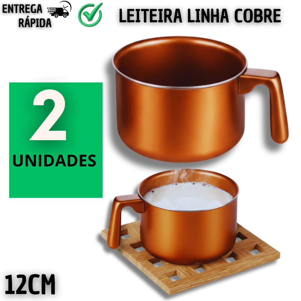 Leiteira + Coador de Brinde Linha Cobre Antiaderente Panela para Leite Café Chocolate Quente Cozinha Casa