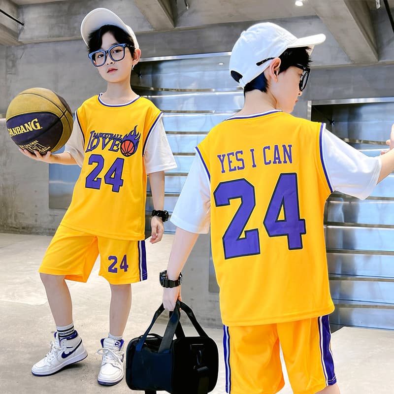 Uniforme de basquete infantil Kobe James Jersey No. 24 meninos uniforme de treinamento meninos terno esportivo de manga