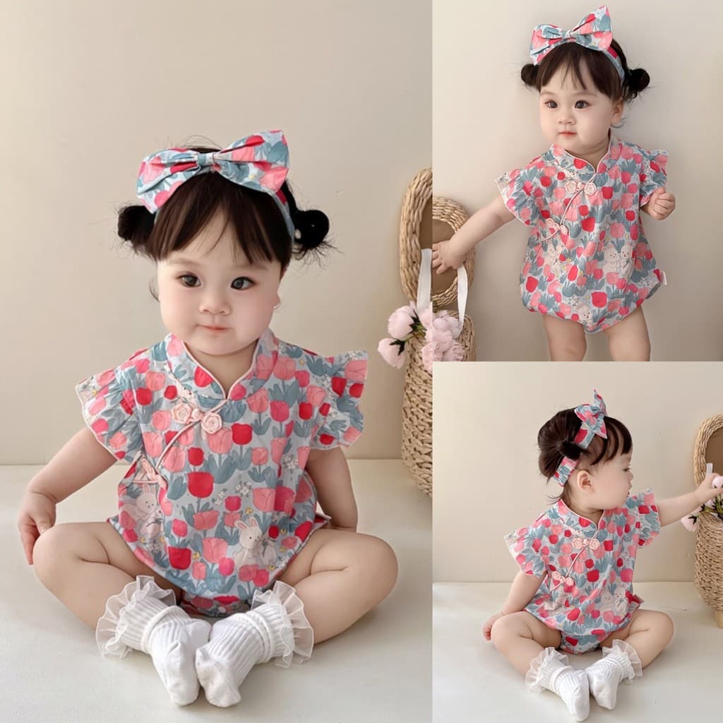 Coco mãe bebê menina Cheongsam macacão bebê bonito flor estilo chinês fotografia cem dias conjunto de roupas recém-nasci
