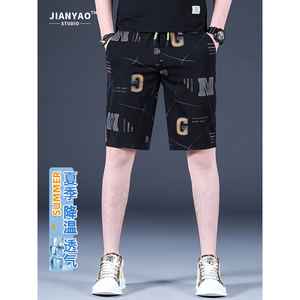 Shorts de seda gelo masculino verão fino solto em linha reta Casual calças de cinco pontos Street Wear esportes calças d