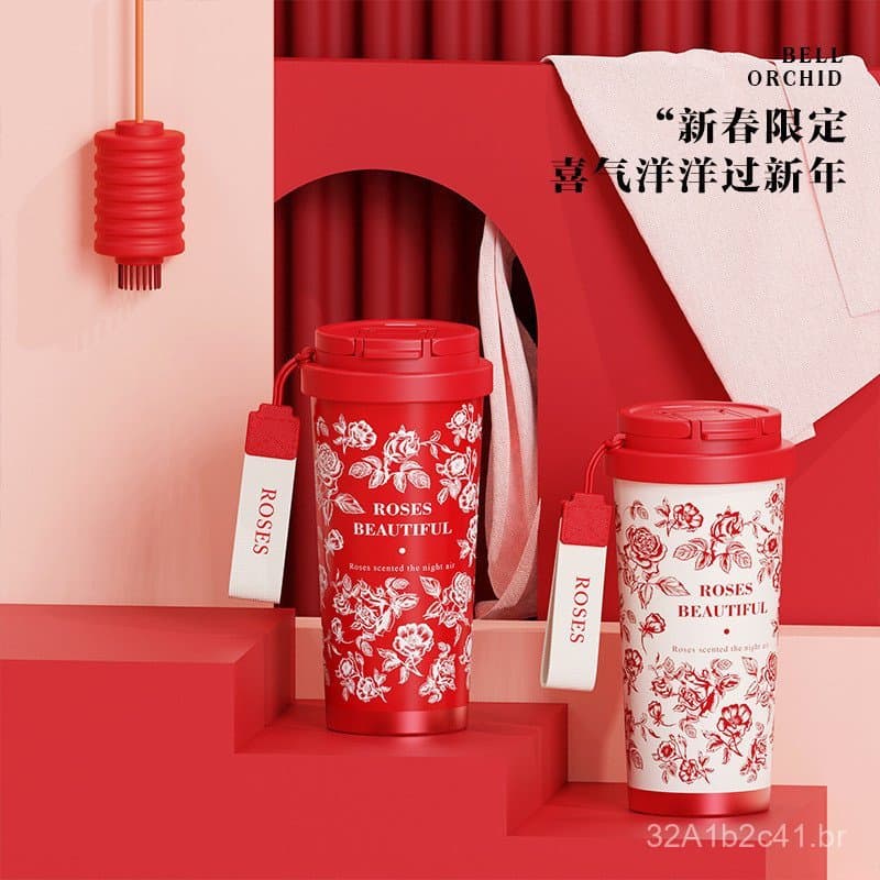 Copo térmico para café para meninas, elegante e atraente, copo de água portátil com canudo, mantém as bebidas frias, com