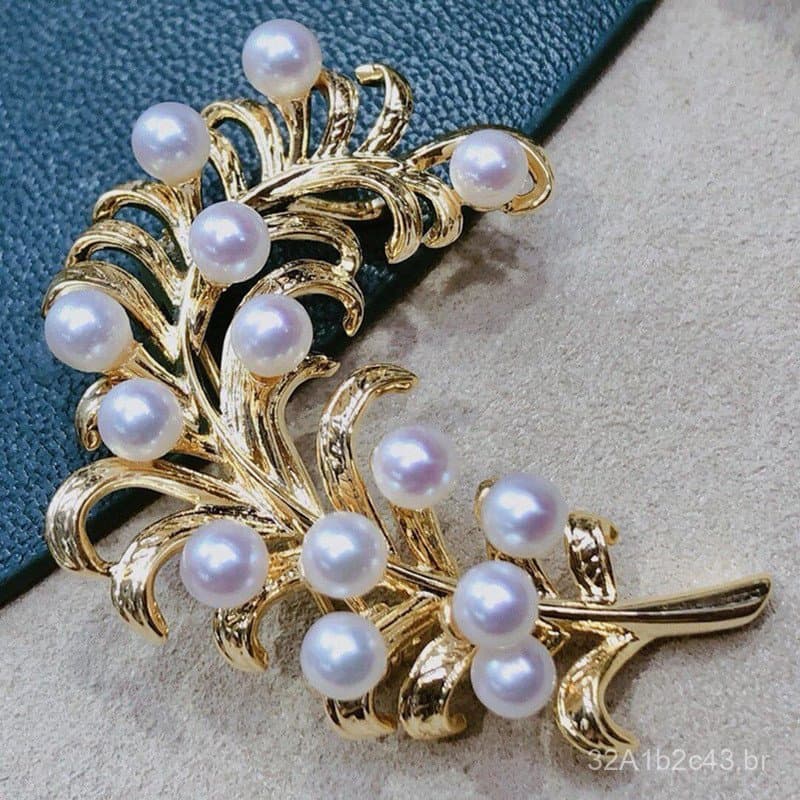 Acessórios DIY: Broche de penas com múltiplas contas, banhado a ouro espesso e primorosamente trabalhado, para mulheres,