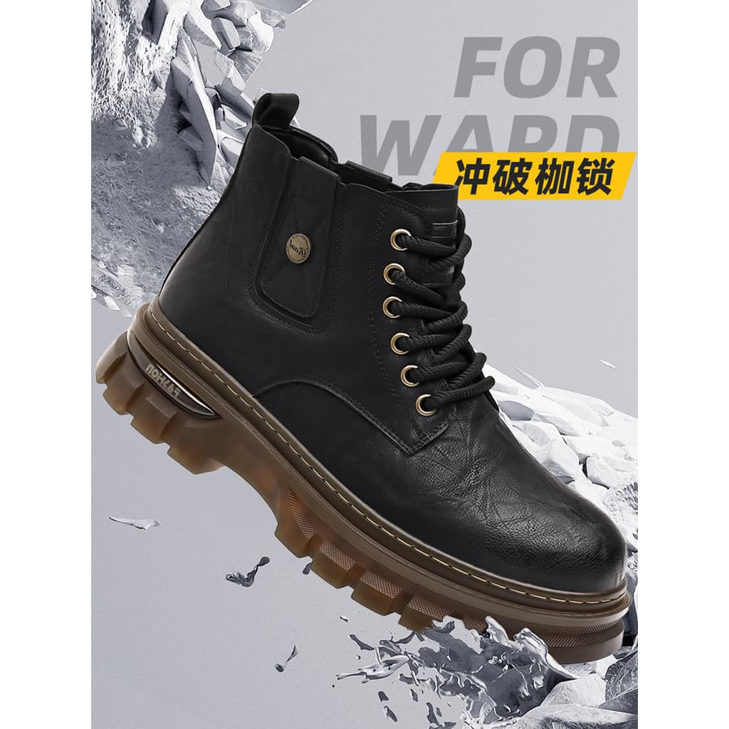 Sapatos de couro de cano alto com sola de tendão de carne Martin Botas masculinas versão coreana All-Match Trendy Mid-To