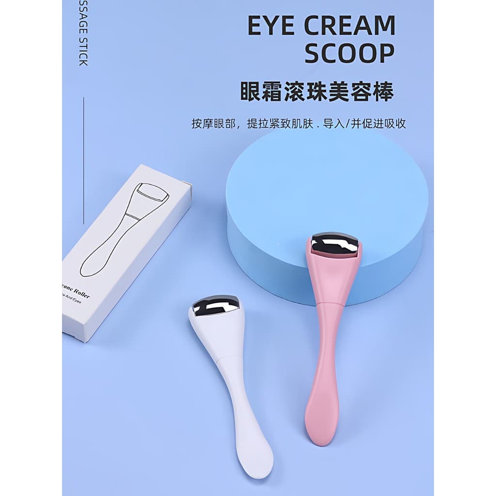 Mini rolo de aço inoxidável de duas cabeças, creme para os olhos, aplicador de creme Facial, massagem de Silicone, massa