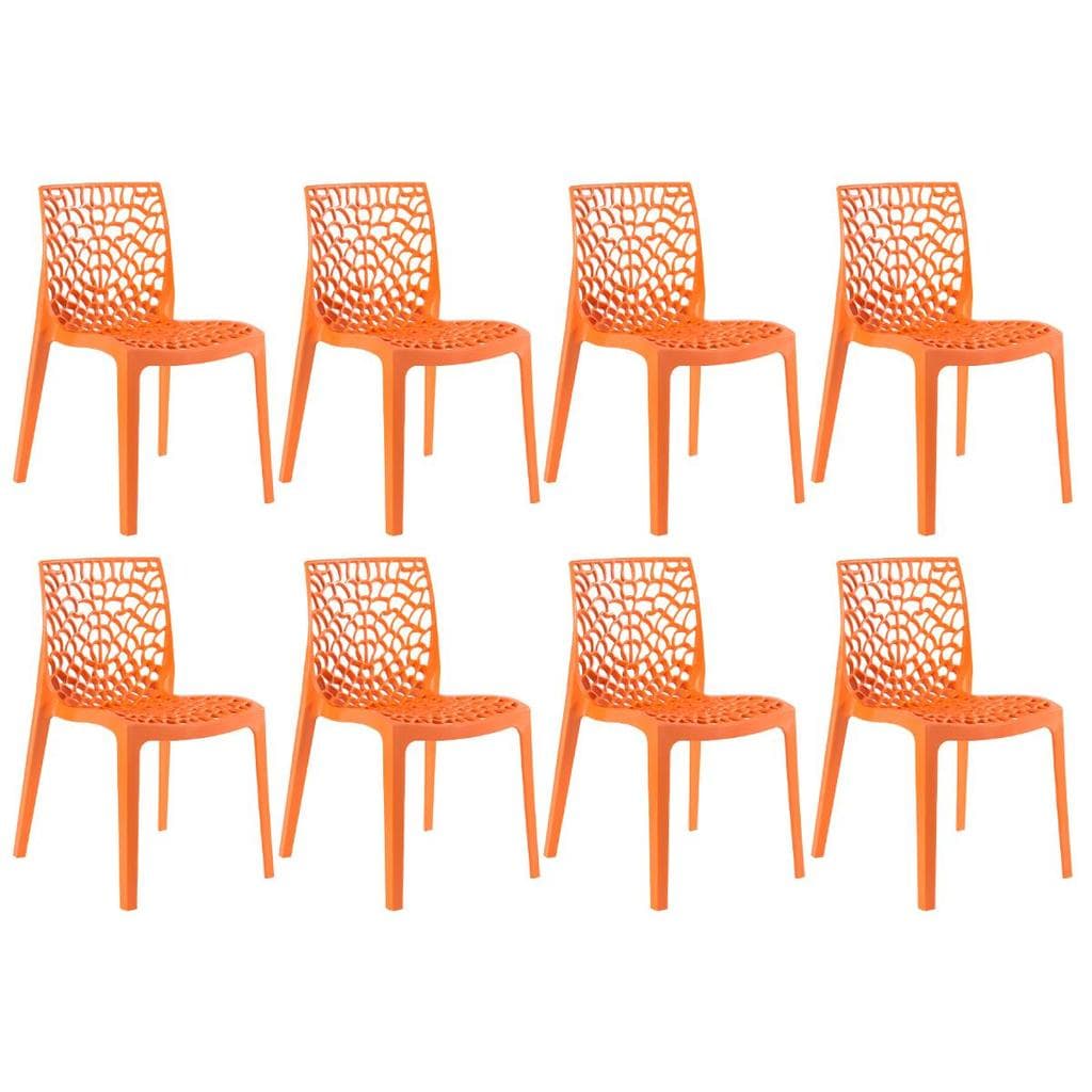 Kit 8 Cadeiras de jantar Gruvyer com design contemporâneo e anatômico - Laranja
