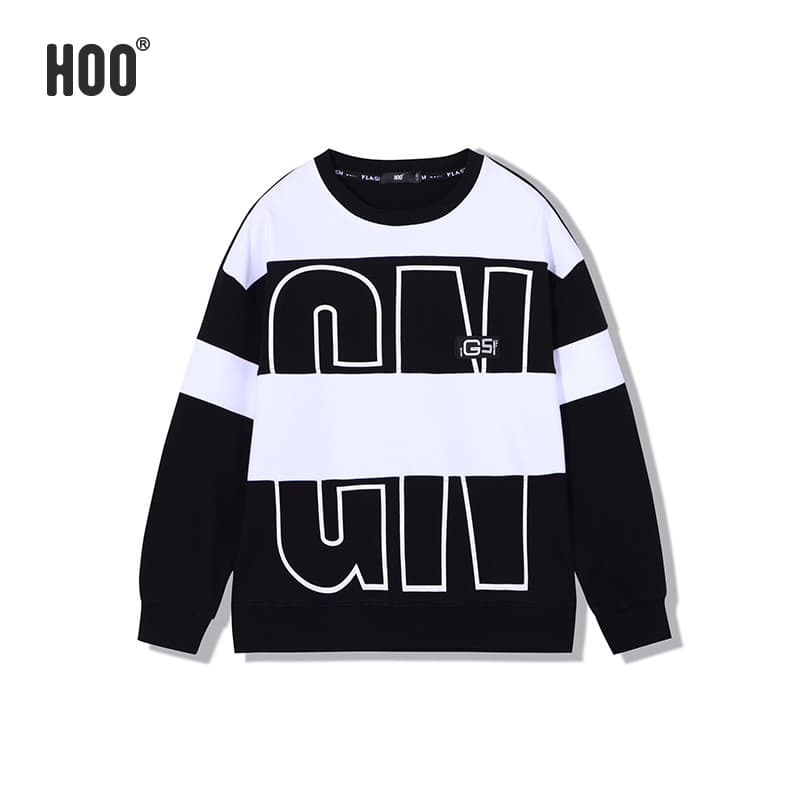 Hoo meninos moletom roupas infantis preto branco cor-bloqueio rua estilo ocidental crianças soltas topos médio grande cr