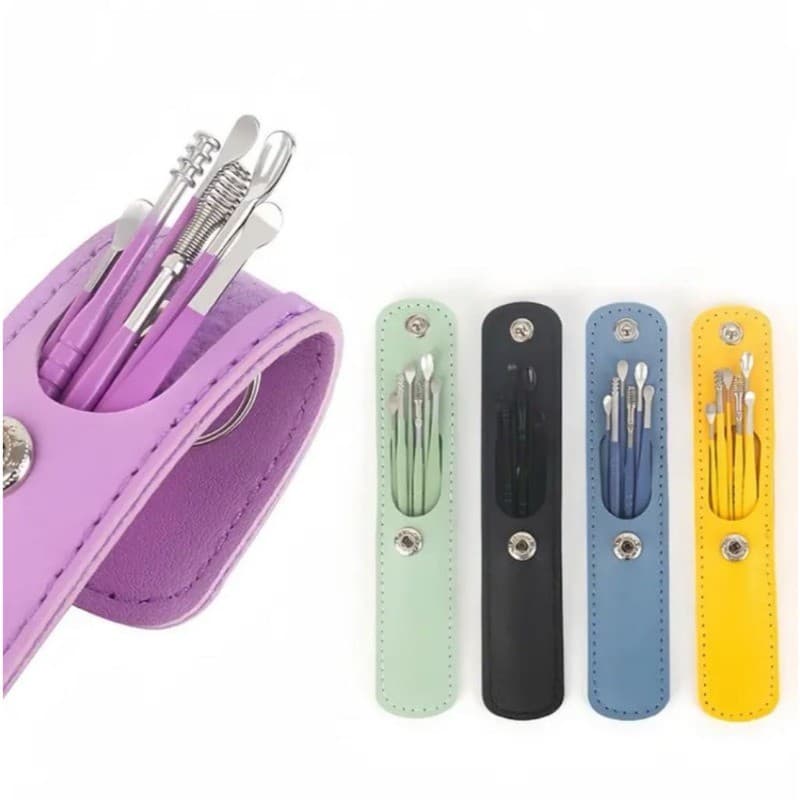 Kit 6 Peças Colher De Aço Inoxidável Portátil Para Remoção De Cera De Ouvido/Equipamento De Viagem
