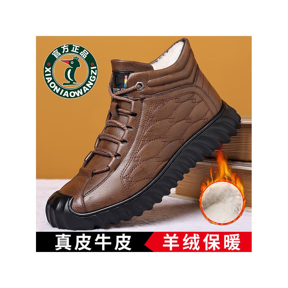 Oren Woodpecker Sapatos Masculinos Inverno Couro Genuíno Mais Veludo Lã Grossa Sapatos De Couro Casuais De Cano Alto Bot