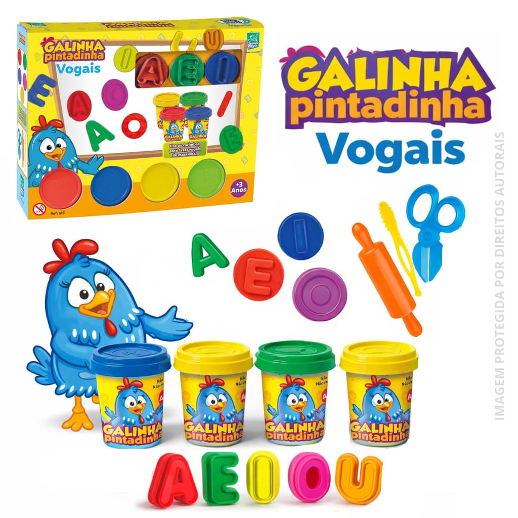 Brinquedo Massa de Modelar Galinha Pintadinha Vogais Massinha Didática