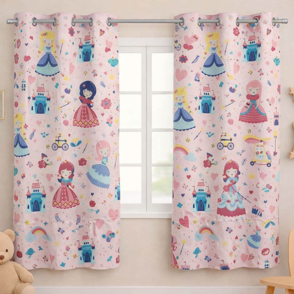 Cortina Infantil 2 Partes Estampada Menino e Menina - 1,40m x 2,20m - Microfibra