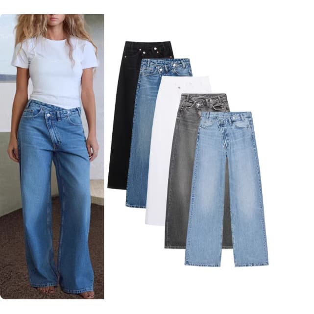 Outono Novo Produto Calça Jeans Feminina Cintura Alta Perna Larga 4365232