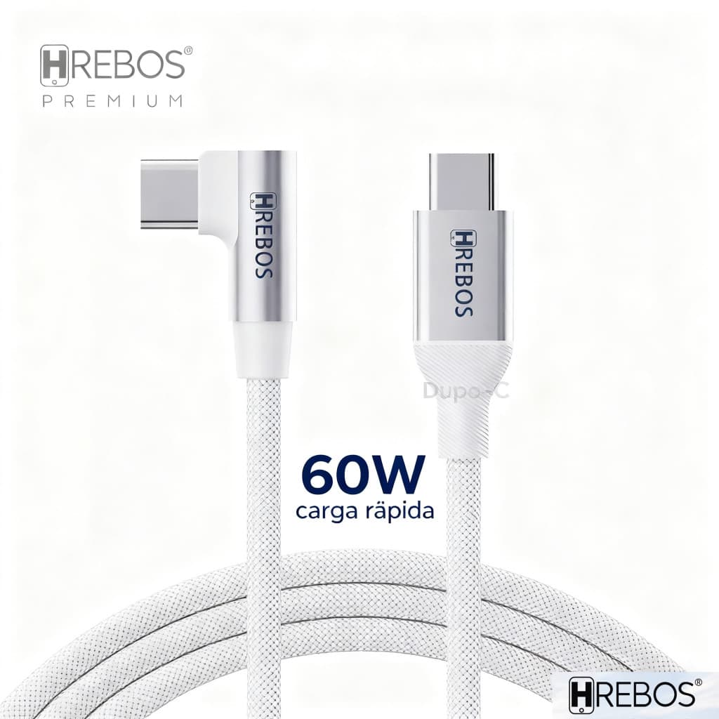 HREBOS Cabo De Carregador Duplo Tipo-C 60W Pd 1/1.8 Metro Branco CB-612C