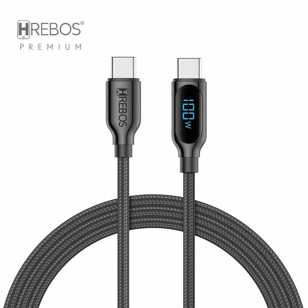 Hrebos Premium | Cabo TechView 100W Potência PD 1.2 Metro Type-C x Type-C