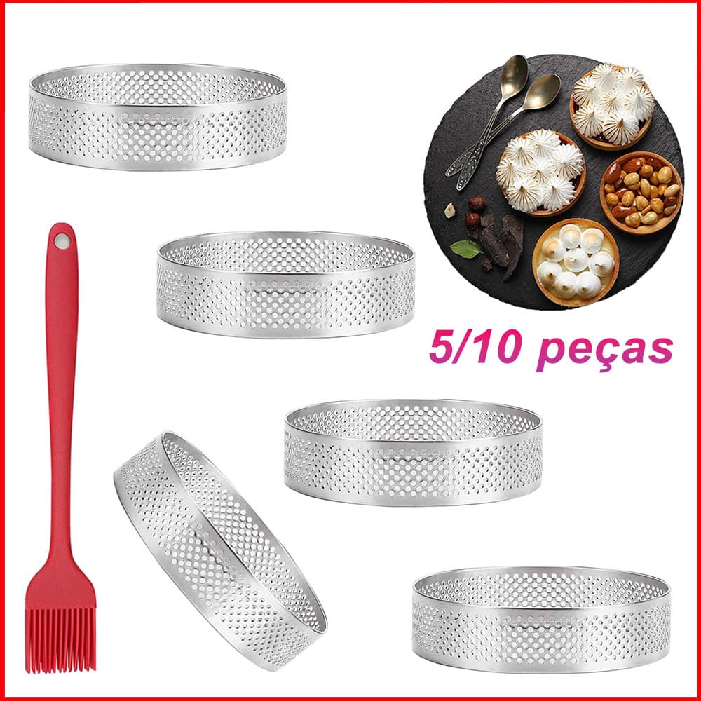 Kit 5/10 Anel de Mousse de Bolo Perfurado 8cm – Molde Redondo, para Mousse e Quiche, Ferramenta para Assar
