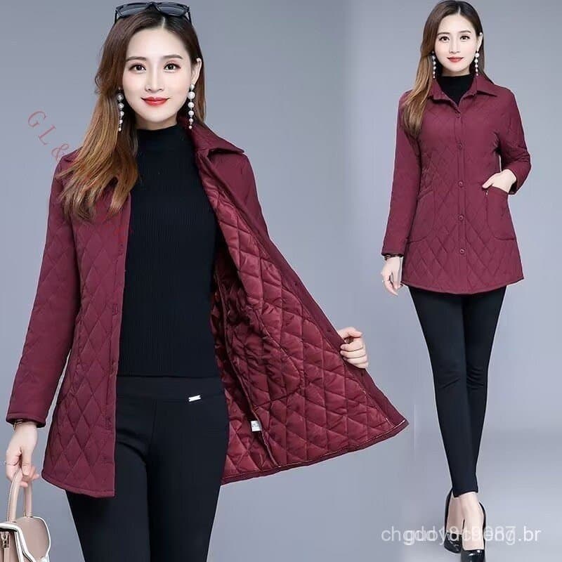 GLCHENG Outono-Inverno Casaco Quente E Fino Acolchoado De Manga Comprida Parkas Mãe Algodão