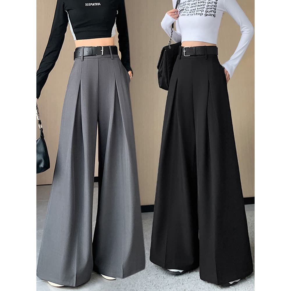 Cinza calças de perna larga feminina 2026 novo estilo venda quente primavera outono cintura alta Drape terno meio compri