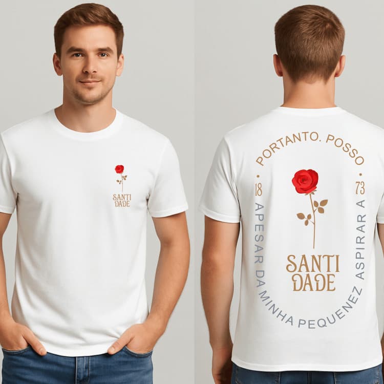 [Camiseta Premium em Algodão Puro]CC Camiseta Católica Santidade Frente e Costa Unissex 100% Algodão