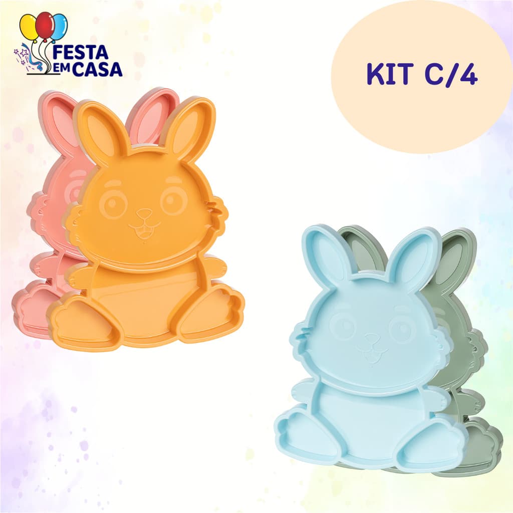 Kit 4 Bandejas Petisqueira Coelho Festplastik Diversas Cores