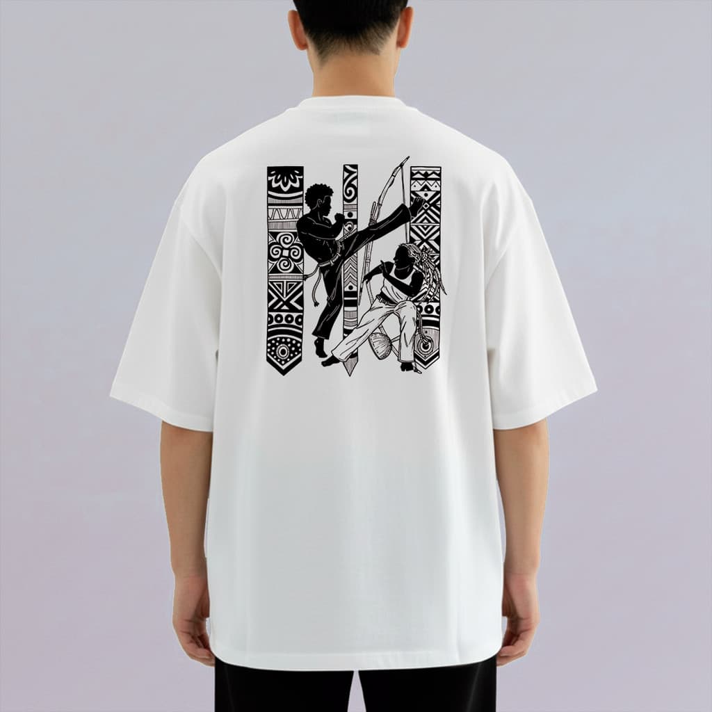 Camiseta Oversized Unissex Estampa Capoeirista Dança Luta Brasileira Movimento Capoeira