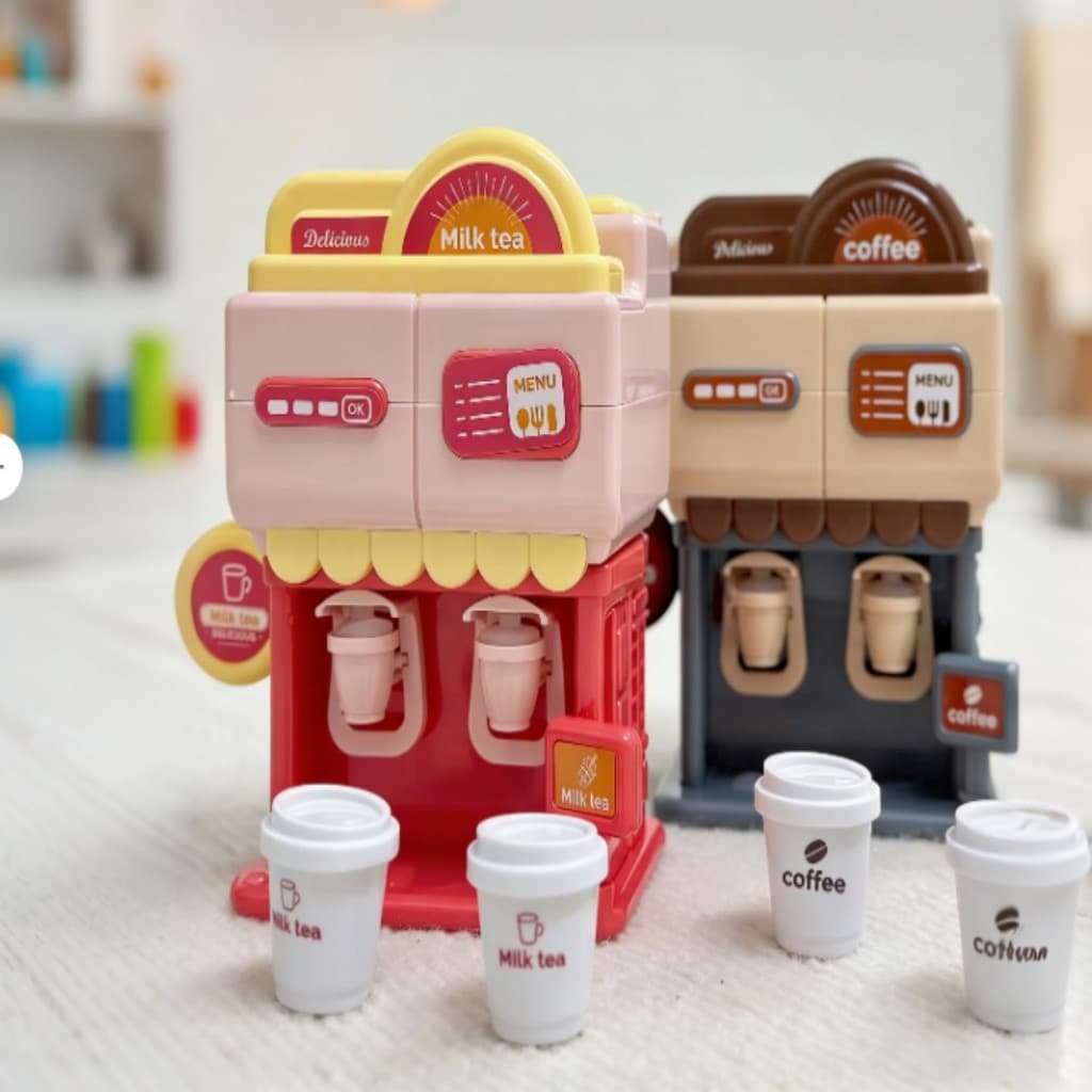 Miniaturas de brinquedos dispensadores de café, chá com leite e água