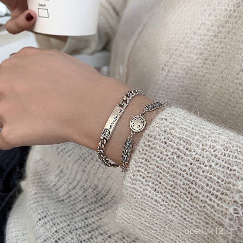 Pulseira feminina estilo coreano e japonês, retro e moderna, com múltiplos rostos sorridentes, estilo hip-hop, nova moda