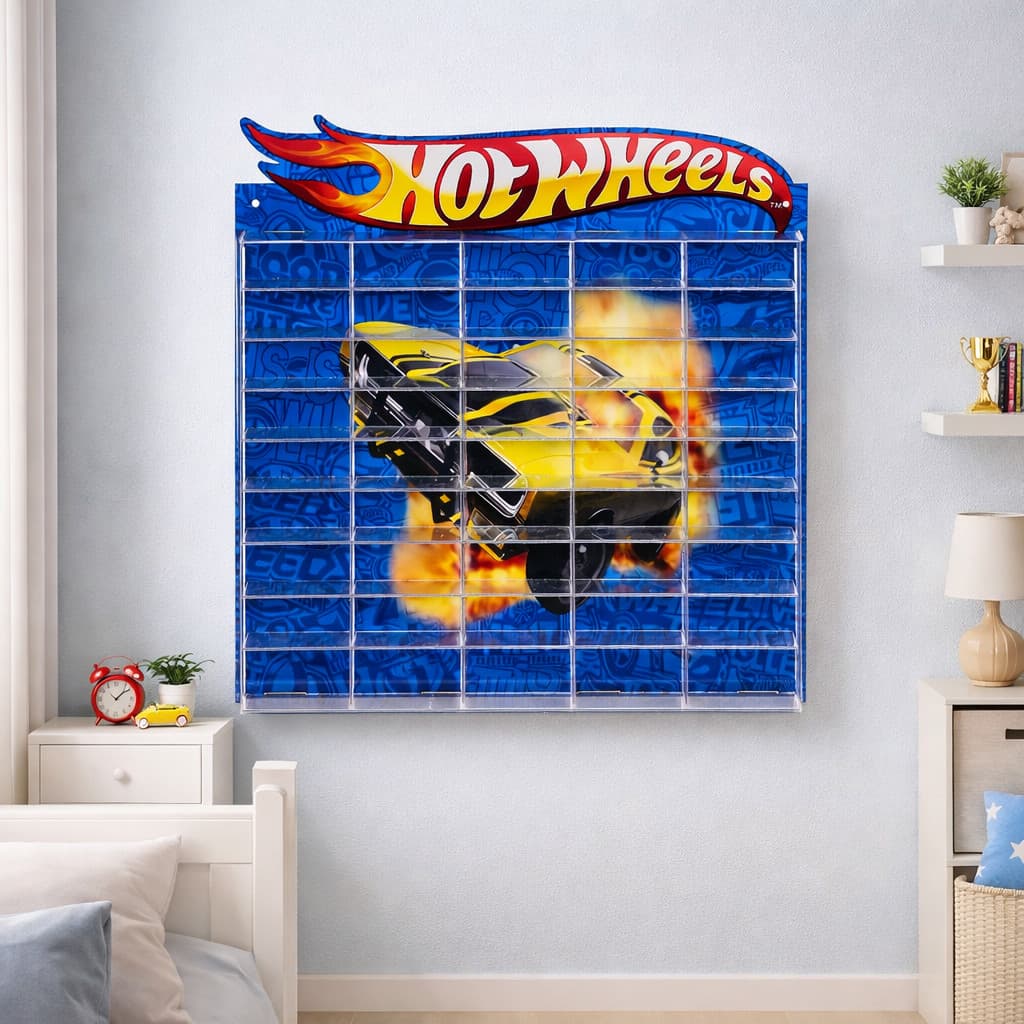 Estante Porta Hot Wheels Para 50 Carrinhos Mdf Adesivado azul novo
