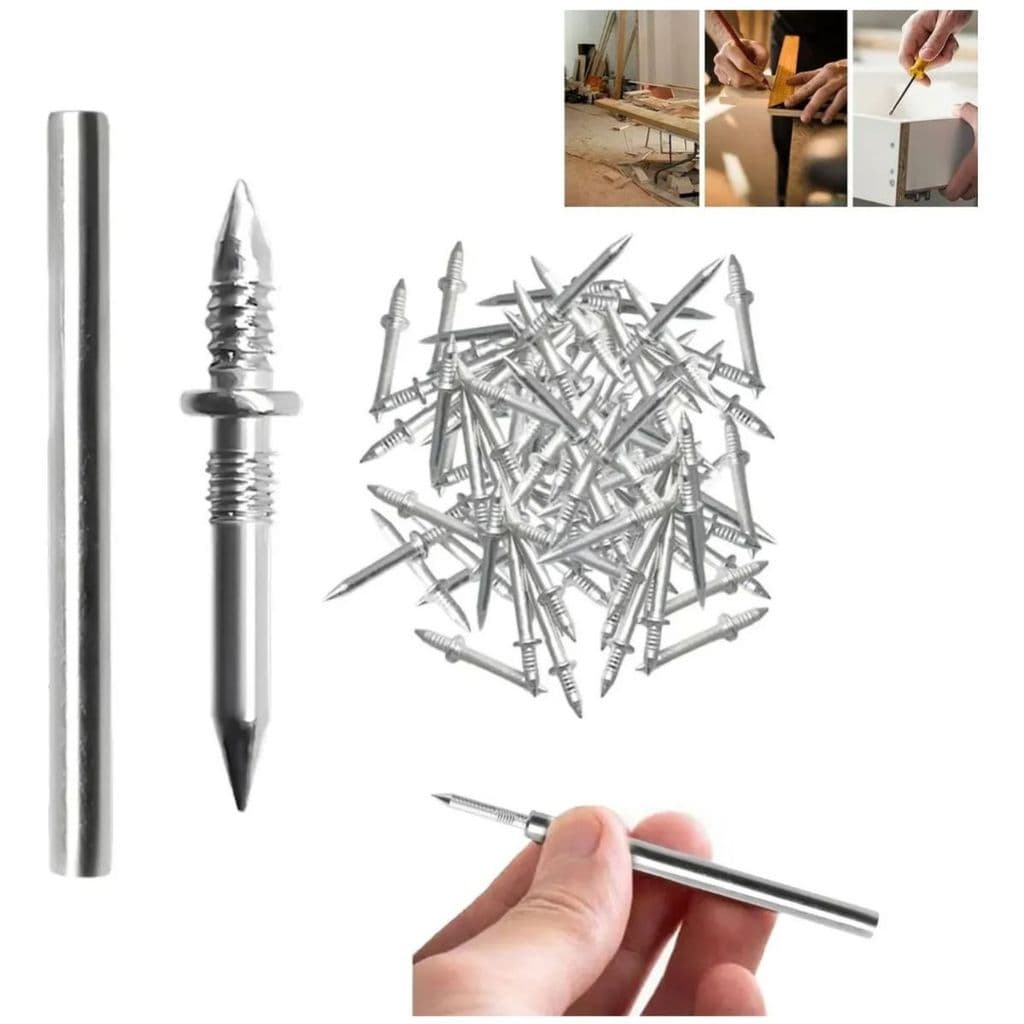 Kit 100 Pregos Rodapé Ponta Dupla em Aço Carbono Galvanizado + Manga Batedor de Inserção
