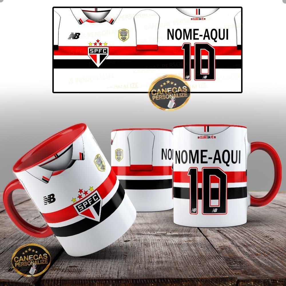 Caneca Tricolor Personalizada com Nome Porcelana 325ml Presente Futebol
